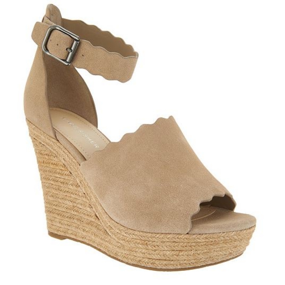 Marc Fisher Scalloped Detail Nude Wedge Sandal NWOT